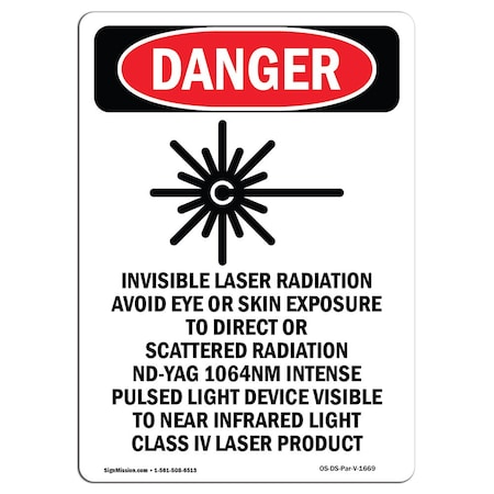 Signmission OSHA Danger Sign, Invisible Laser Radiation, 5in X 3.5in Decal, 10PK, 3.5" W, 5" H, Portrait, PK10 OS-DS-D-35-V-1669-10PK